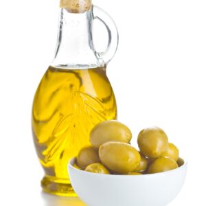 Green olives and olive oil.
