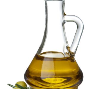 olive oil in bottle and olives isolated